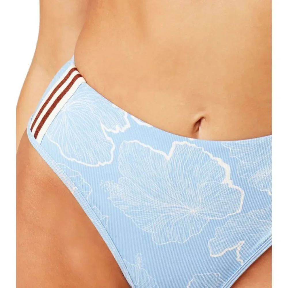NWT l*space Snyder Printed Rib Side Stripe Bikini Bottom in Hibiscus Sz.…